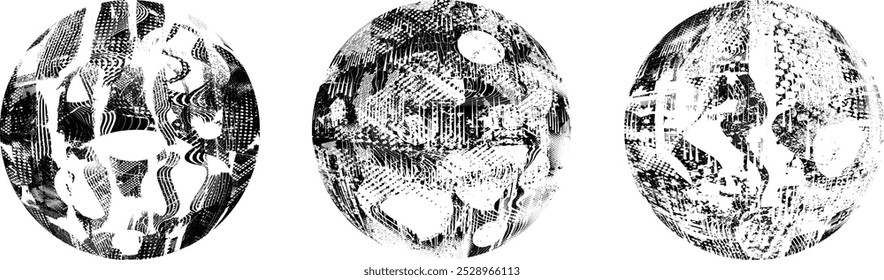 Coleção da esfera grunge. Círculos Grunge. Banners, insígnias , selos, esferas, rótulos e distintivos Set . texturas de angústia vetorial. Empacotar círculo em branco formas texturizadas, globos, bolas e carimbos.