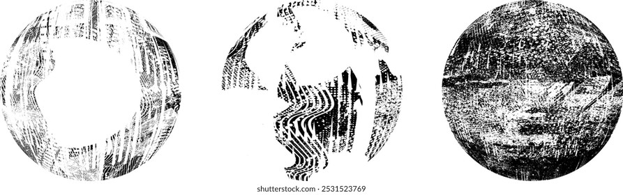 Coleção da esfera grunge. Círculos Grunge. Banners, insígnias , selos, esferas, rótulos e distintivos Set . texturas de angústia vetorial. Empacotar círculo em branco formas texturizadas, globos, bolas e carimbos.