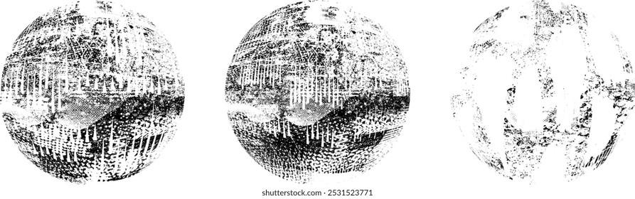 Coleção da esfera grunge. Círculos Grunge. Banners, insígnias , selos, esferas, rótulos e distintivos Set . texturas de angústia vetorial. Empacotar círculo em branco formas texturizadas, globos, bolas e carimbos.