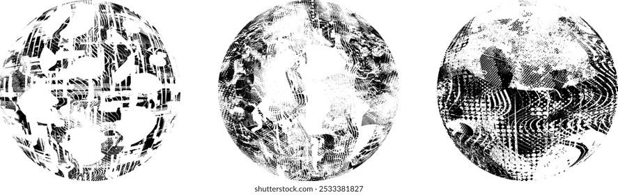 Grunge sphere Collection. Grunge Circles. Banners, Insignias , stamps, spheres, Labels and Badges Set . vector distress textures. Bundle blank circle textured shapes, globes, balls and stamps.