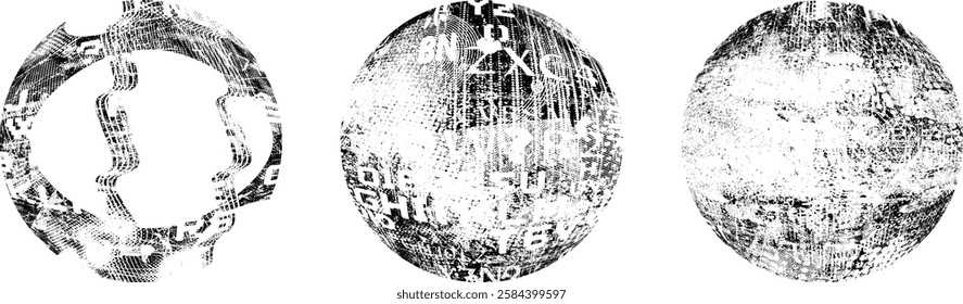 Grunge sphere Collection. Grunge Circles. Banners, Insignias , stamps, spheres, Labels and Badges Set . vector distress textures. Bundle blank circle textured shapes, globes, balls and stamps.
