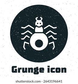 Grunge Spider icon isolated on white background. Happy Halloween party. Monochrome vintage drawing. Vector