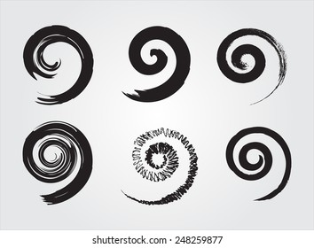 Grunge spiral set. Vector illustration.