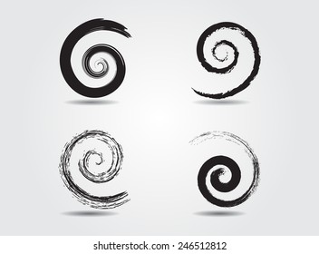 Grunge spiral set. Vector logo design.