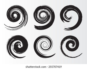 Grunge spiral set.Spiral shape symbols.Vector logo design template.