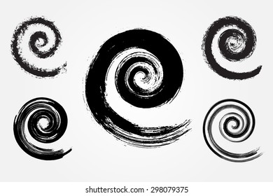 Grunge spiral set.Spiral shape symbols.Vector logo design template.