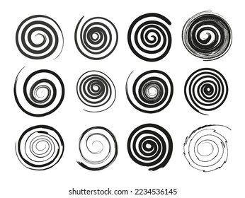 Grunge spiral sign vector set. Swirl elements set.  Wave, psychedelic sign. Hypnotic spirals.