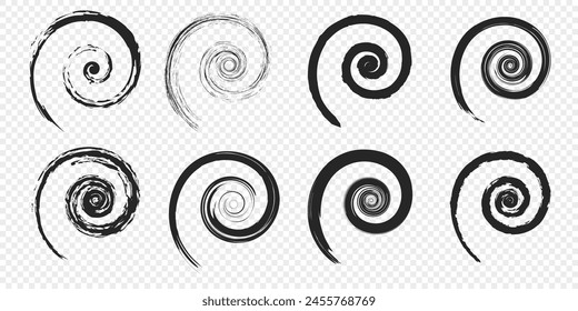 Grunge spirals. Set of spiral and swirl motion elements