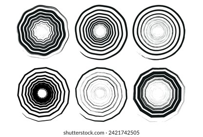 Grunge Spiralen. Abstrakte, einfache Spinnspirale, schwarzer Spiralkreis, einzelne Vektorgrafik-Set