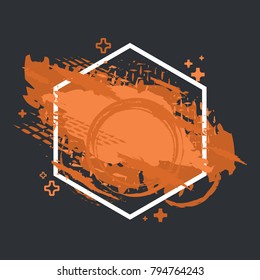 Grunge splash banner with geometric figure. Vector splatter labels with space for text. Vector frame for text. Element for design  flyers, business cards, gift cards, brochures, invitations and more