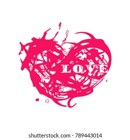 Grunge splash heart. Stock vector illustration of love symbol, Valentine's Day signs. Unique heart shape texture tevplate for your design.