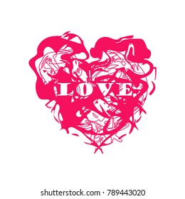 Grunge splash heart. Stock vector illustration of love symbol, Valentine's Day signs. Unique heart shape texture tevplate for your design.