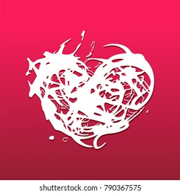 Grunge splash heart. Stock vector illustration of love symbol, Valentine's Day signs. Unique heart shape texture tevplate for your design.