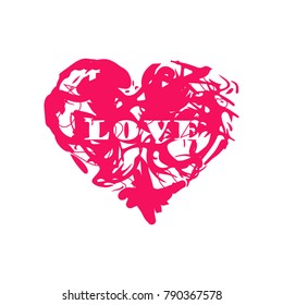 Grunge splash heart. Stock vector illustration of love symbol, Valentine's Day signs. Unique heart shape texture tevplate for your design.