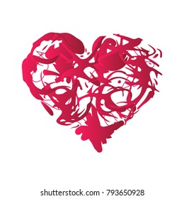 Grunge splash heart. Stock vector illustration of love symbol, Valentine's Day signs. Unique heart shape texture tevplate for your design.