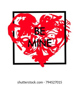 Grunge splash heart. Stock vector illustration of love symbol, Valentine's Day signs. Unique heart shape texture tevplate for your design.