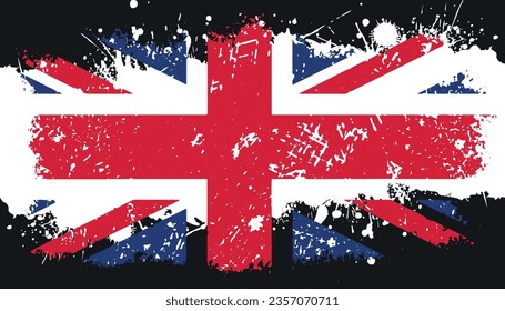 Grunge splash texture Union Jack UK flag emblem on black