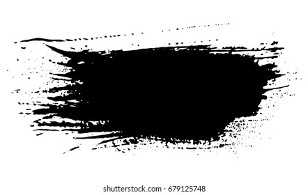 Grunge splatter background. Ink stain design. Spray splashes backdrop. Liquid stains isolated. Grunge template for text. Paint brush strokes and drops texture. Abstract vector illustration.