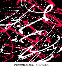 Grunge splatter background. Ink stains design. Spray splashes backdrop. Liquid stains isolated. Paint brush strokes and drops texture. Abstract vector illustration.