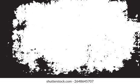 Grunge Splatter Border Frame with Rough Black Texture and White Center for Background and Overlay Design