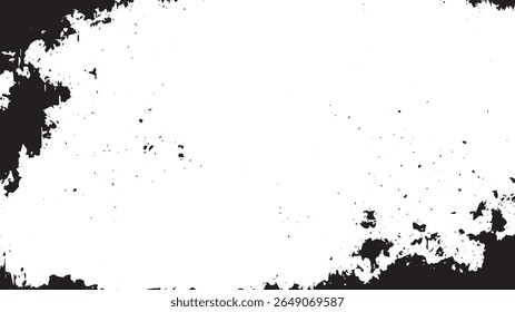Grunge Splatter Border Texture with Distressed Ink Erosion on White Background