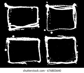 Grunge splatter frames set. Ink stains design elements. Spray splashes borders collection. Liquid stains isolated. Abstract vector illustration.