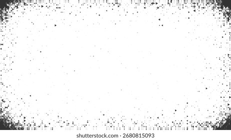 Grunge splatter halftone border black abstract distressed retro background for poster flyer packaging and digital artwork use