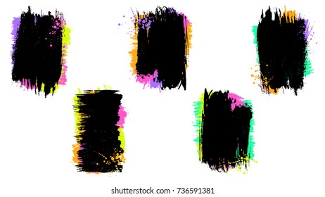 Grunge splatter. Ink stains design element. Spray splashes collection. Liquid stains isolated. Paint splash. Grunge backdrops bundle. Abstract vector illustration. Business frames.