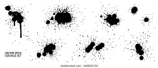 Grunge Splatt. Paint splash. Flecken in flüssiger Form. Sehr detaillierte Grunge-Texturen. Farbfleck. Tintenflecken. Platter. Drehbuch. Schliff. Drop. Kollektion mit Grunge Hintergründen.