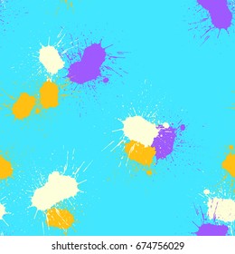 Grunge splatter pattern. Paint stains background. Ink splashes. Fabric design. Grunge spray drops. Liquid stains seamless pattern. Watercolor abstract vector.