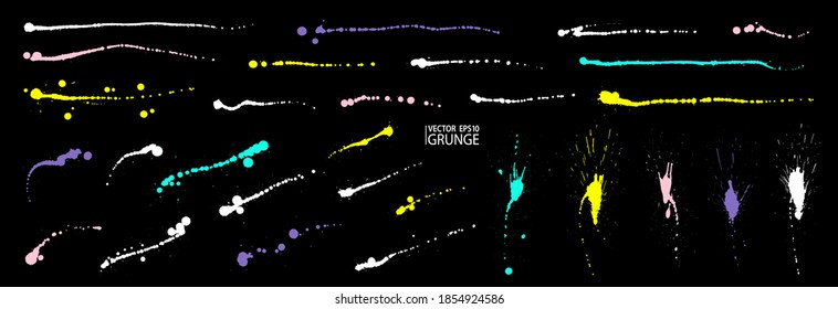 Conjunto de bandeja de unge. Pintar salpicaduras. Manchas líquidas. Grunge muy detallado. Pintar mancha. manchas de tinta. Splatter textura. Grunge.