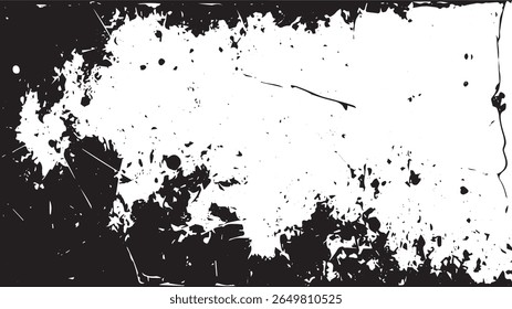 Grunge Splatter Texture, Black and White Distressed Background with Cracked Edges