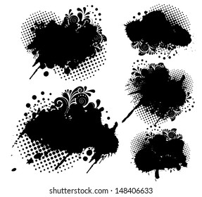 Grunge splatters and dots set