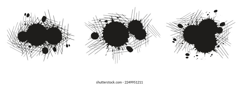 Montaje de manchas de grano. Pintura negra salpicada.