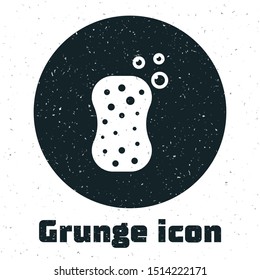 Grunge Sponge with bubbles icon isolated on white background. Wisp of bast for washing dishes. Cleaning service logo. on white Vector Illustration