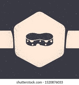 Grunge Sponge icon isolated on grey background. Wisp of bast for washing dishes. Cleaning service concept. Monochrome vintage drawing. Vector Illustration