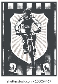 grunge sport shield with mountain bike rider