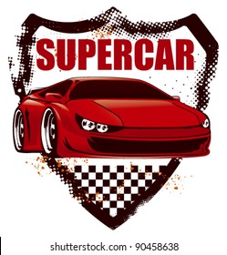 grunge sport shield with super car