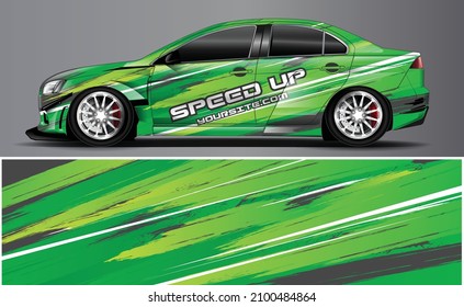Grunge Sports Racing Car Wrap Design Vector, Abstract Car Decal, Vehicle Graphics, Green Grunge Texture, And Background