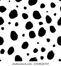 Grunge spots hand drawn vector seamless pattern. Blobs and blotches background. Irregular organic dots and blots ornament. Cheetah spots black print. Seamless pattern with scattered round dots.