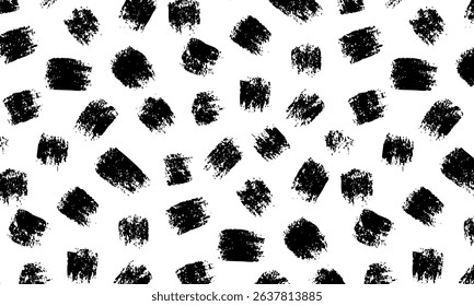 Grunge spots hand-drawn seamless vector pattern. Ink dirty circles, black paint dry brush splatters, blotches texture. Abstract rough blots background. Perfect for wrapping paper and design projects.