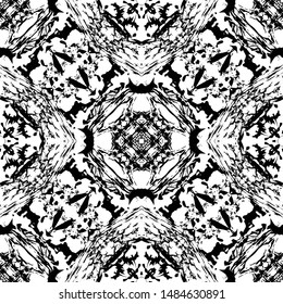 Grunge spotted black and white vector seamless pattern. Abstract monochrome geometric spotty background. Modern ornamental brindles backdrop. Trendy textured ornament. Stylish design. Endless texture