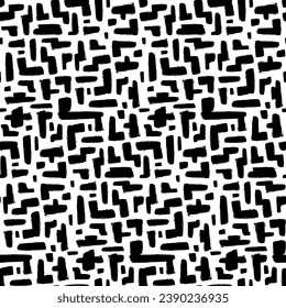 Grunge Spotty Labyrinth seamless pattern with hand drawn maze. Ornament for printing on fabric, cover and packaging. Simple black and white vector ornament isolated on white background