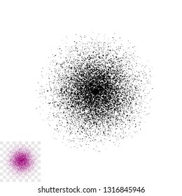 Grunge spray brush texture radial vector, concept, grainy circle halftone transparent and isolated on white