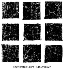 Grunge square artistic backgrounds for your design. Distressed brushed isolated textures set. EPS10 vector.