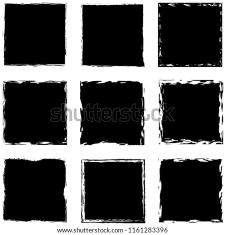 Grunge square artistic backgrounds for your design. Distressed brushed isolated textures set. EPS10 vector.