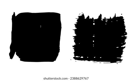 Grunge fondos cuadrados, pinceladas dispuestas.Resumen de textura de tinta de distrés.Tira de pintura de gouache dibujada a mano,frotis con rugosidad y escaramuzas.Elemento de arte para el diseño.Aislado. Ilustración del vector