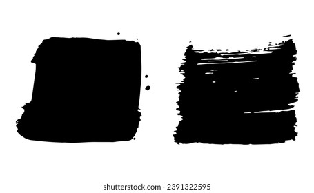 Grunge square backgrounds, brushstrokes set.Abstract distress ink texture.Hand-drawn gouache paint strip,smear with roughness and scuffs.Art element for design.Isolated. Vector illustration
