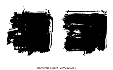 Grunge square backgrounds, brushstrokes set.Abstract distress ink texture.Hand-drawn gouache paint strip,smear with roughness and scuffs.Art element for design.Isolated. Vector illustration