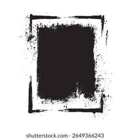 Grunge square black brush frame with splatter texture isolated on white background vector template design for poster banner border edge art abstract element grungy dirty splash decoration layout